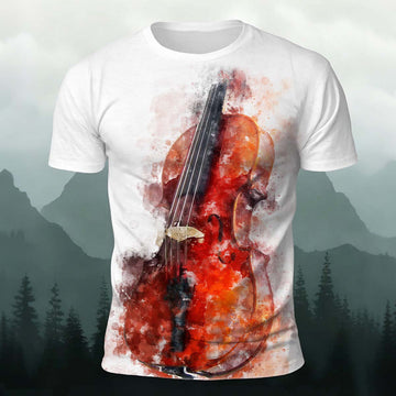 Sublimation Watercolor Electric Guitar Print Fitted Crew Neck Tee