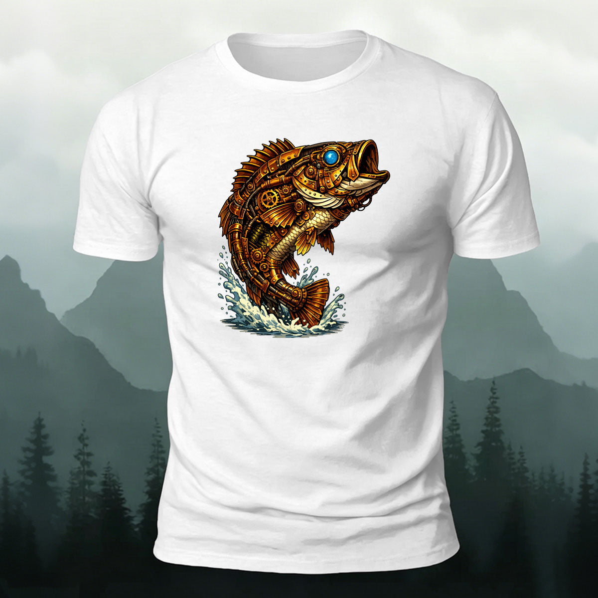 Mechanical Bass Print Outdoor Skin-Friendly T-Shirt