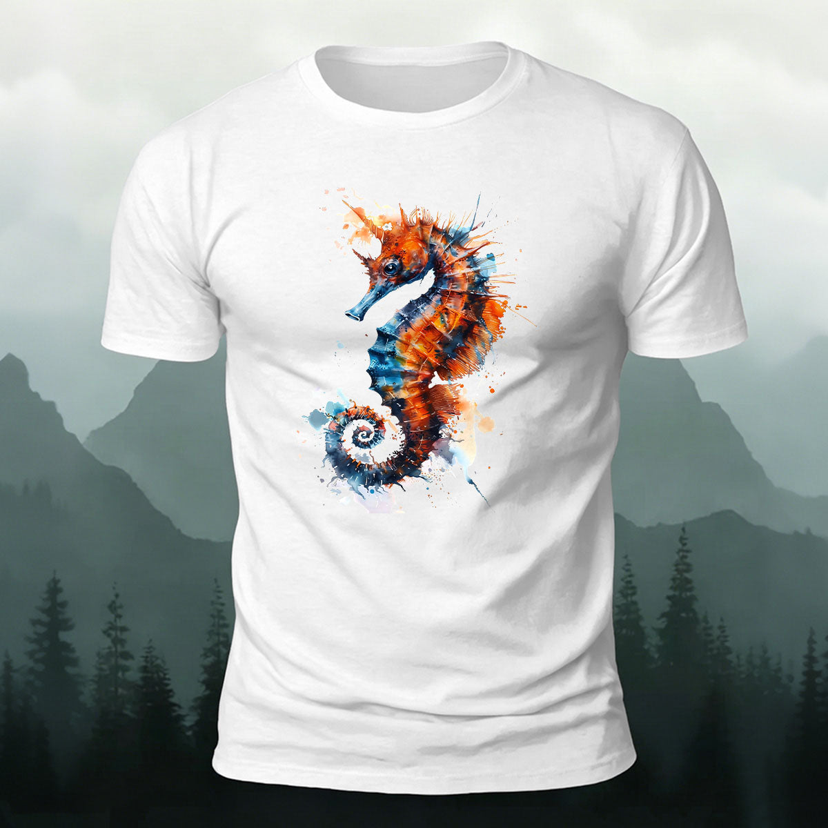 Seahorse Painted Retro Casual 100% Cotton Tee