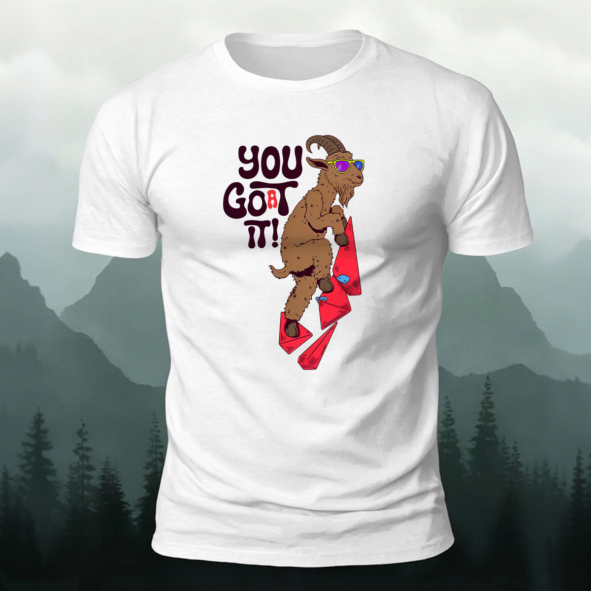 Rock-Climbing Goat Print Outdoor Cotton T-Shirt