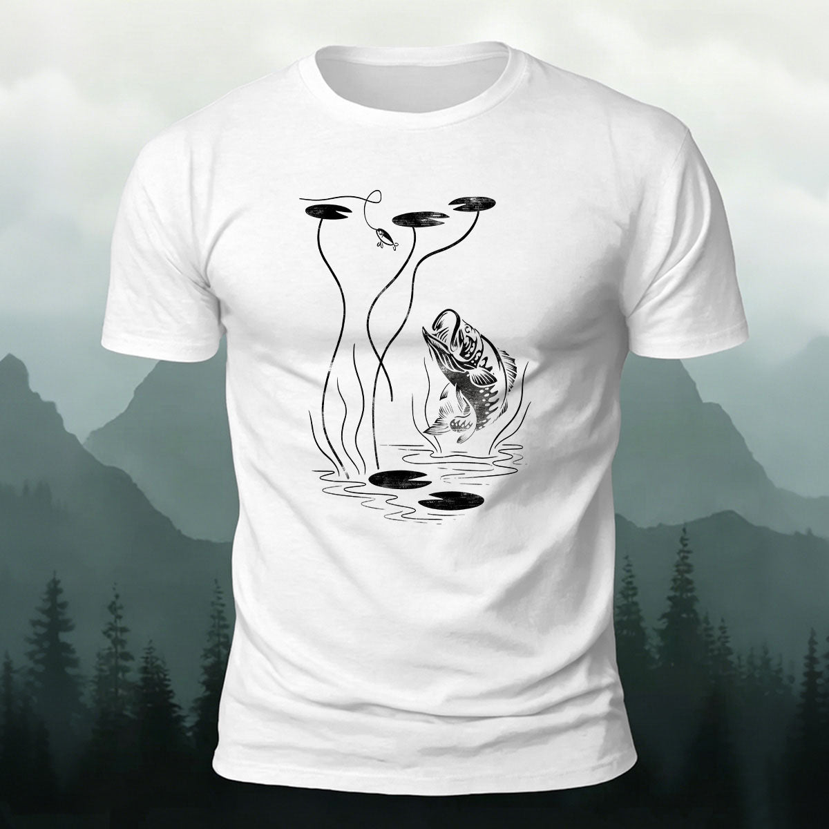 Fishing Print Natural Casual 100% Cotton T-Shirt