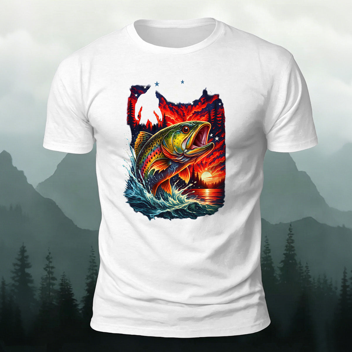 Trout Dusk Print Casual 100% Cotton T-Shirt