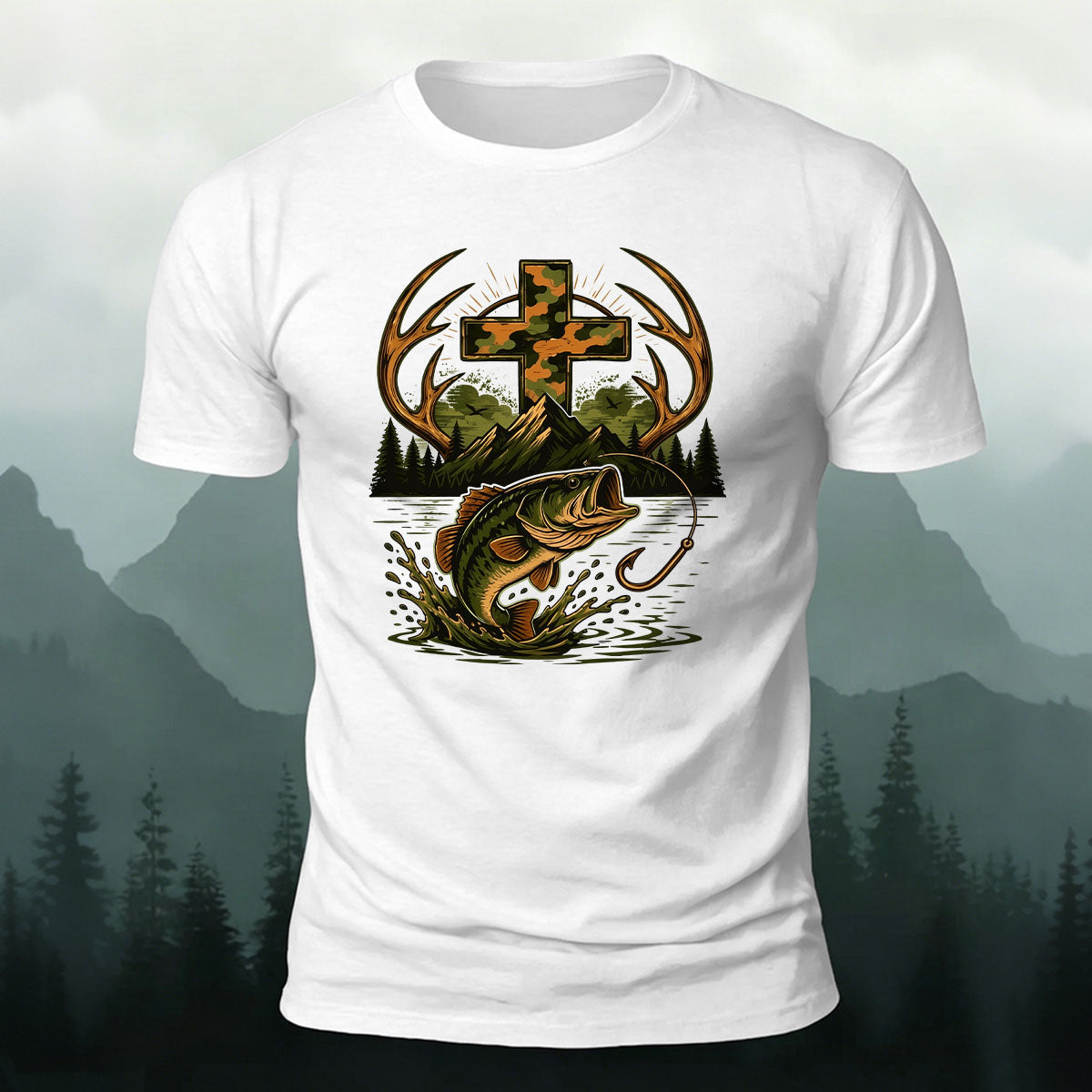 Fishing Cross Graphic Casual 100% Cotton T-Shirt