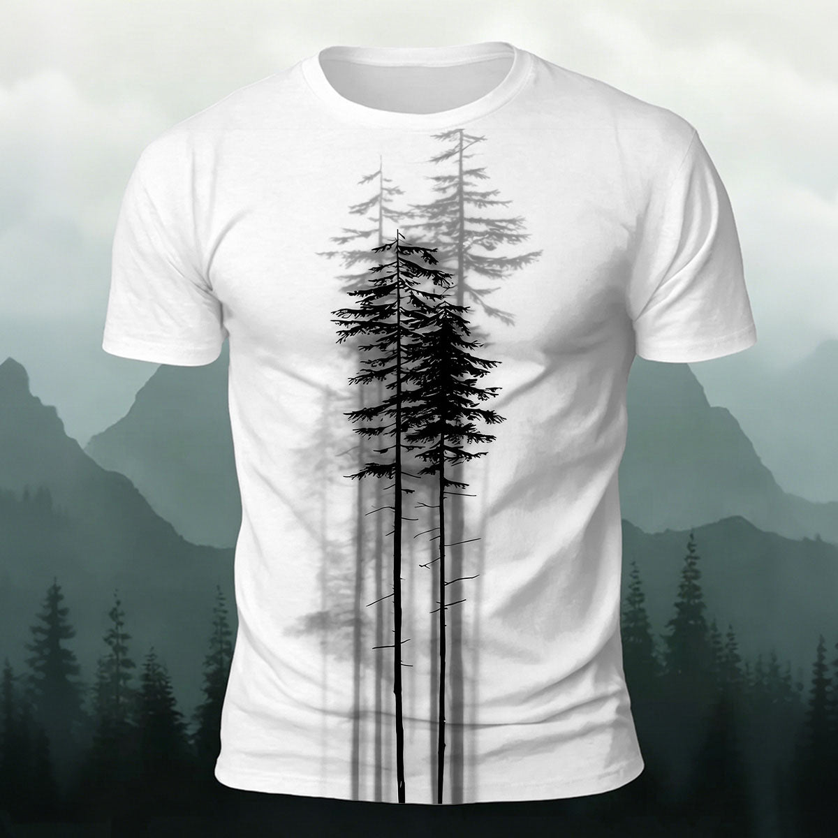 Straight Tree Pattern Retro Casual Polyester Tee