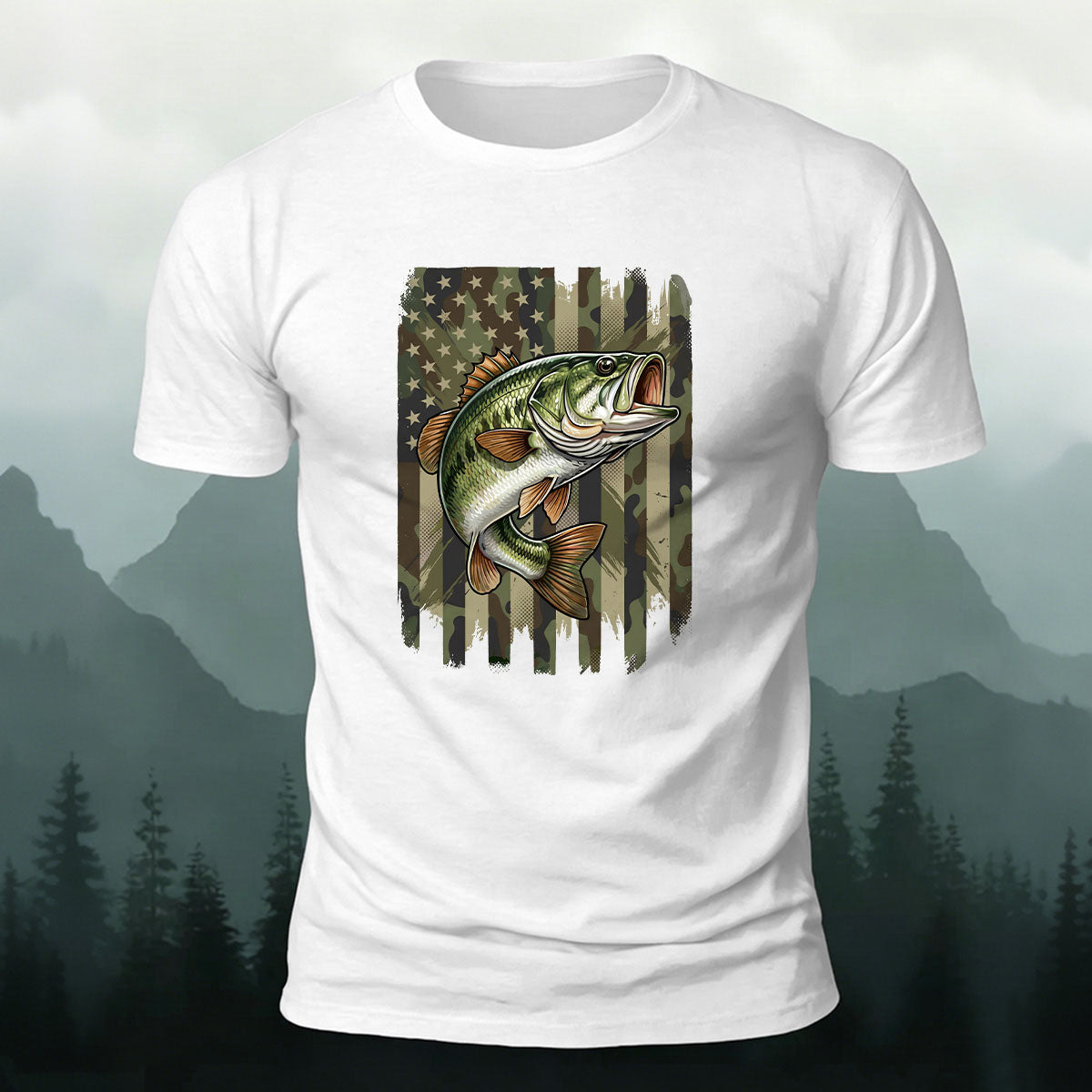 Black Bass Print Casual Versatile Cotton T-Shirt