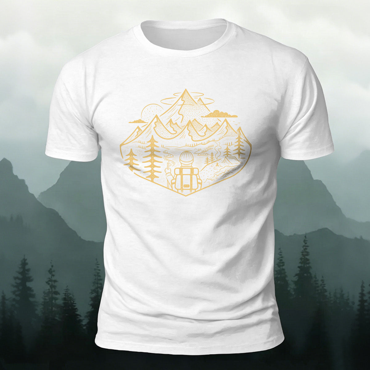 Mountain Adventure Sketched Art Print Outdoor Cotton Tee