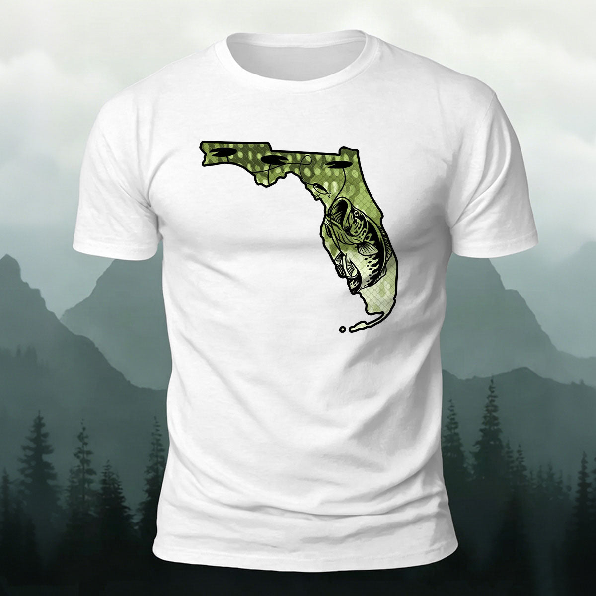 Big Catch Black Bass Print Casual Cotton T-Shirt