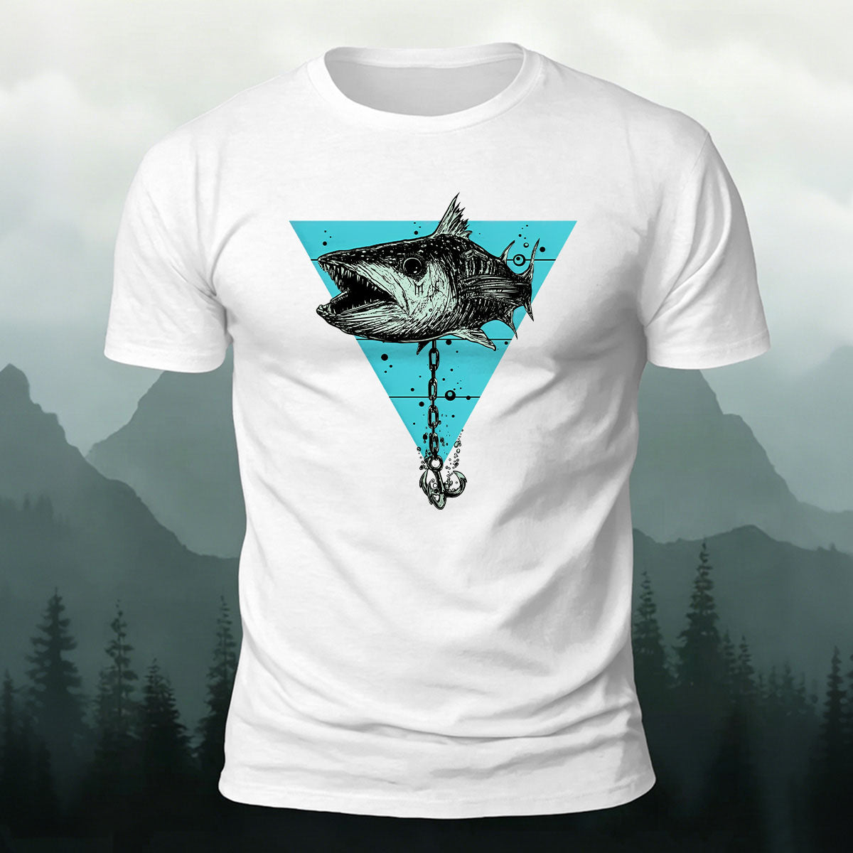 Vintage Fishing Chain Print 100% Cotton T-Shirt