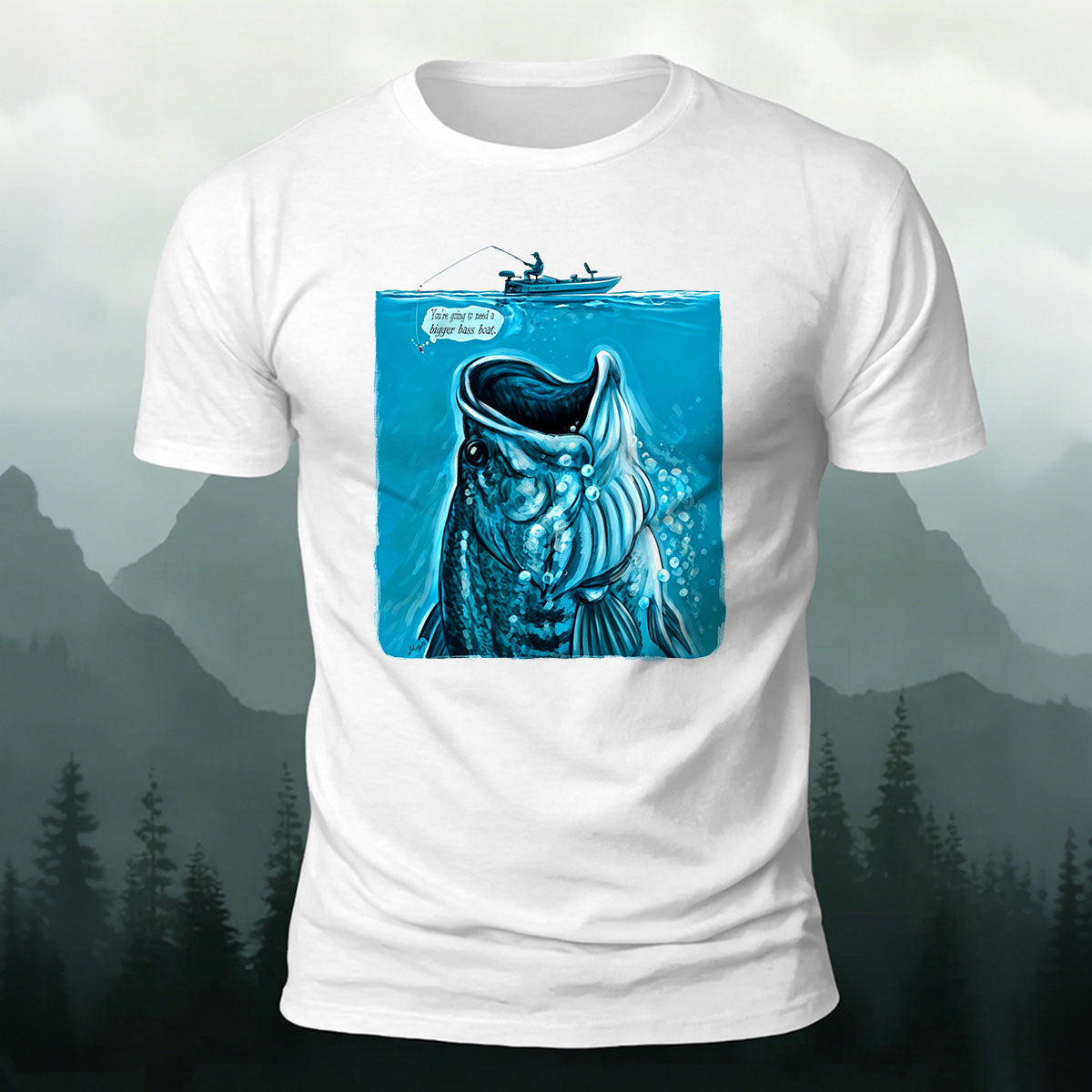 Black Bass Blue Print Casual Versatile Cotton T-Shirt