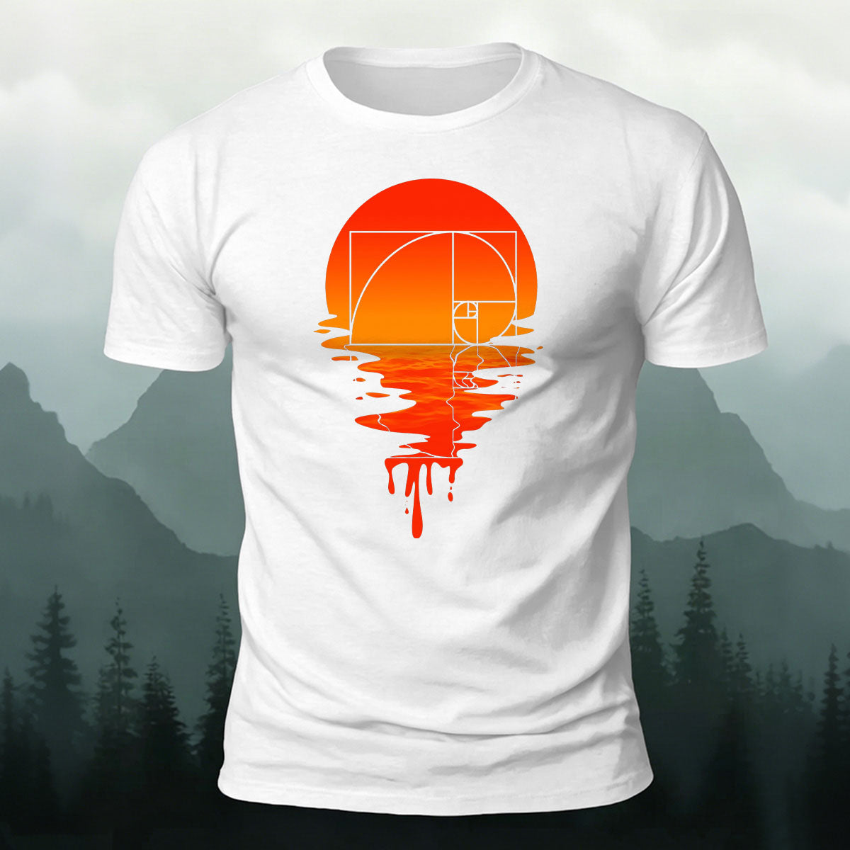 Cotton Red Sun Geometric Stripes Printed Casual T-Shirt