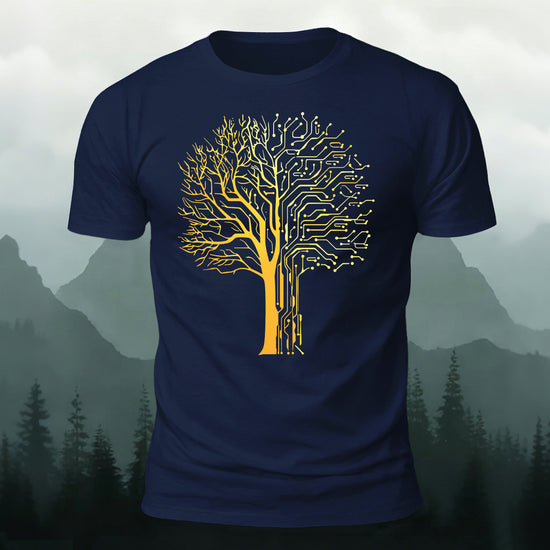 Tech-inspired tree print combed cotton T-shirt Navy