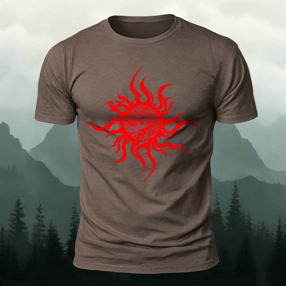 Artistic Sun Print Casual 100% Cotton T-Shirt