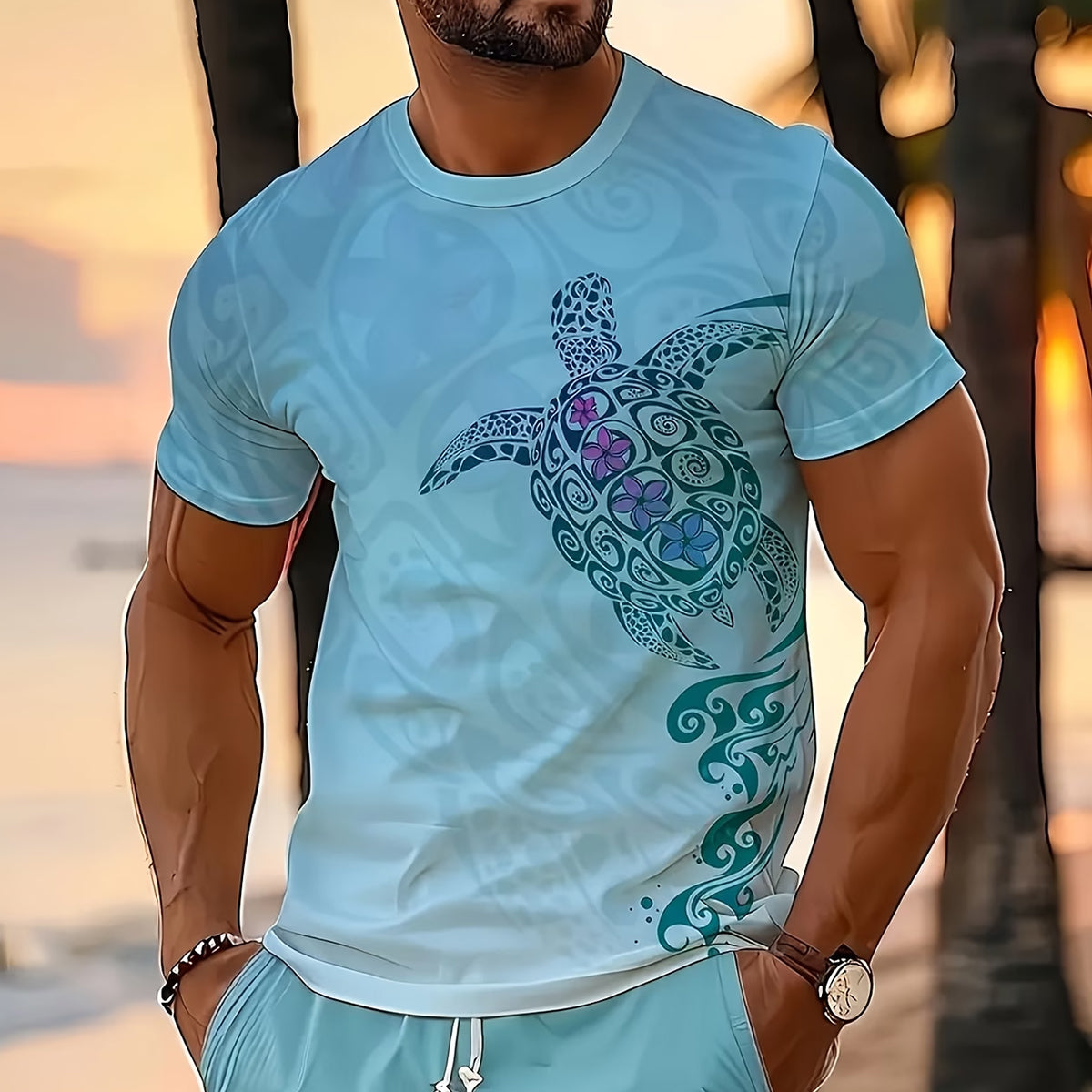 Artistic Turtle Print 100% Cotton Casual T-Shirt 2