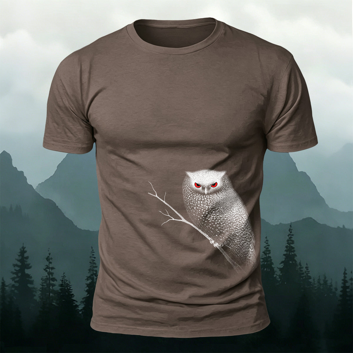 Red-eyed Owl Print Casual Cotton T-Shirt