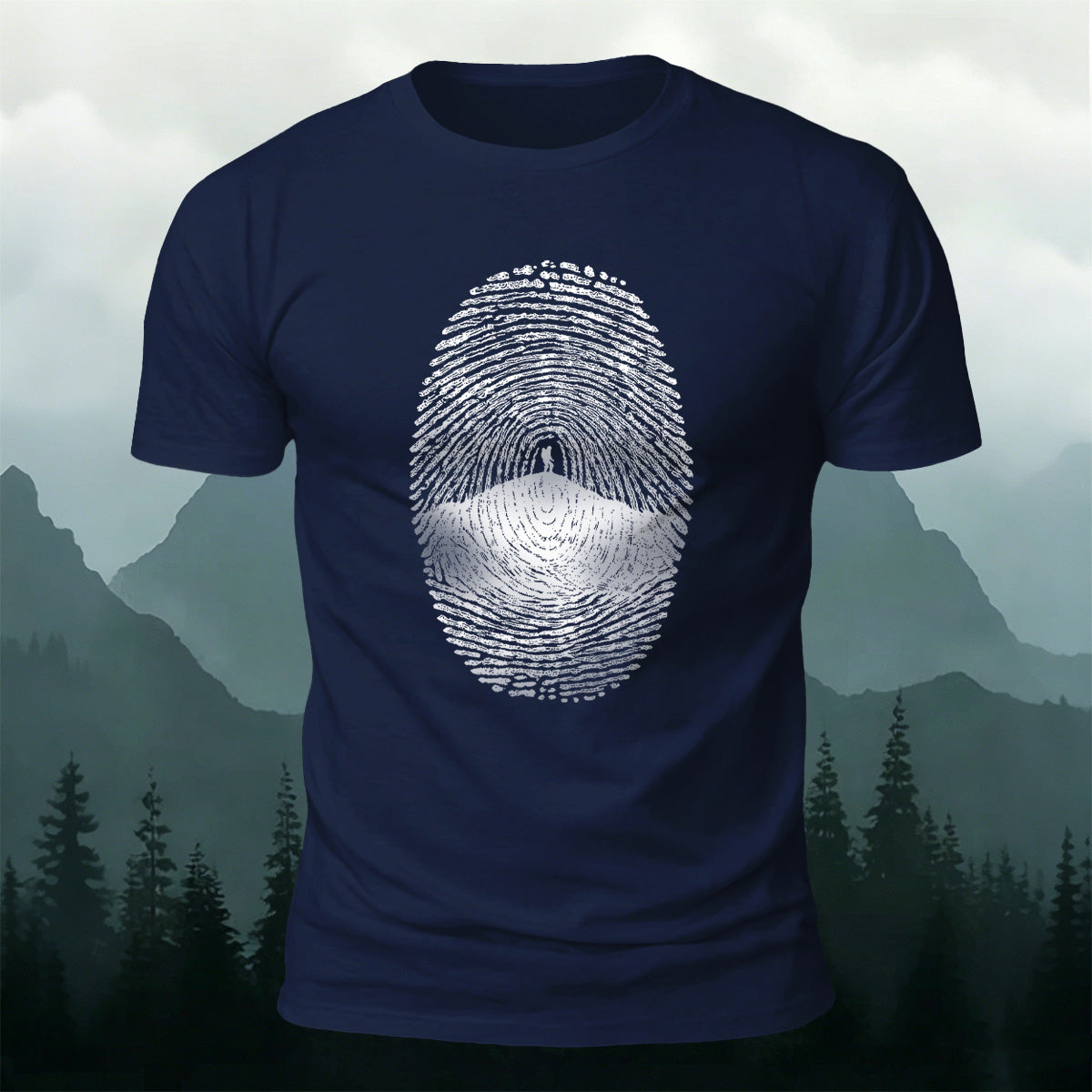 Fingerprint Print Artistic Natural Premium Cotton T-Shirt Navy