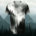 Ink-wash Forest Print Casual Cotton T-Shirt