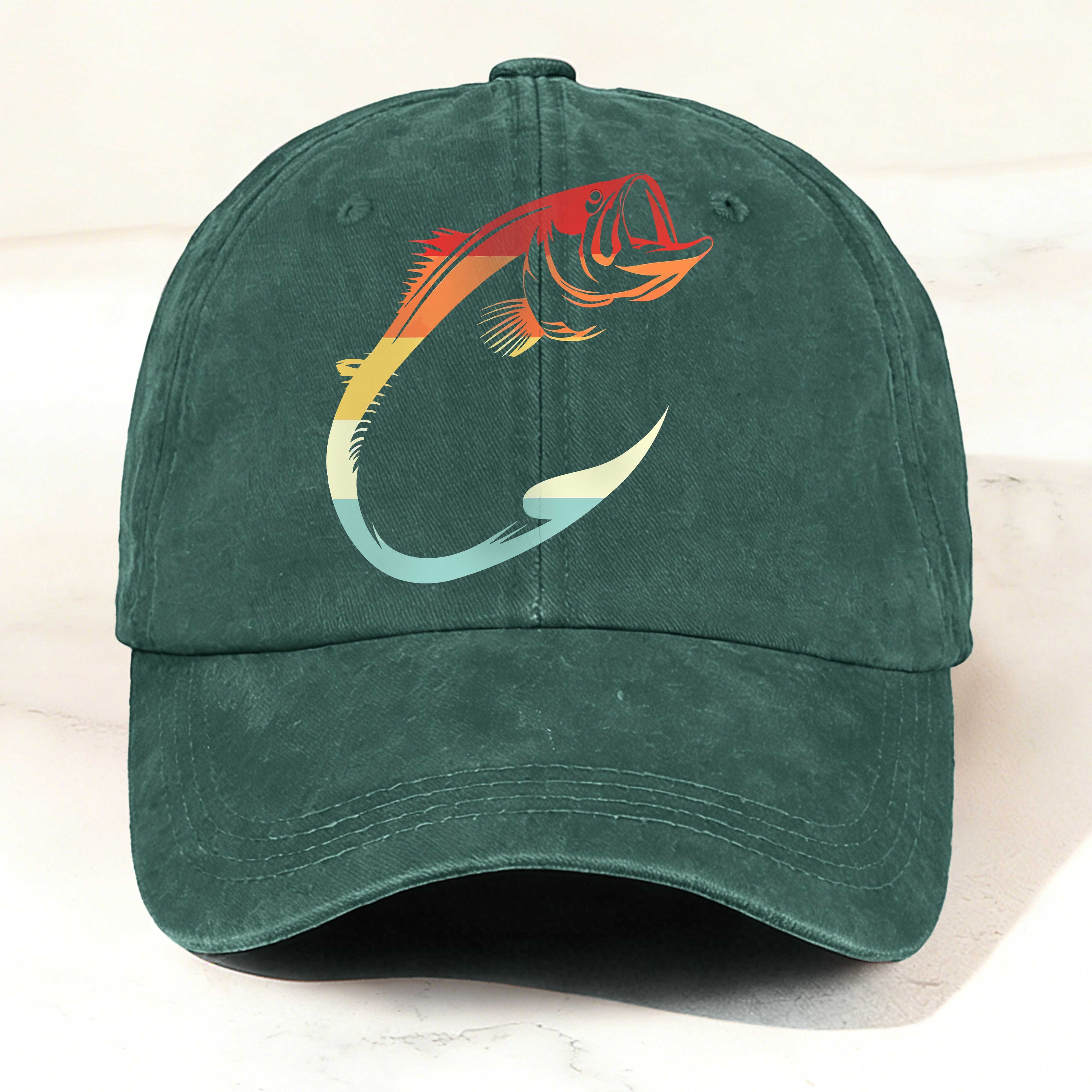 Colorful Fishing Hook Print Washed Duckbill Cap
