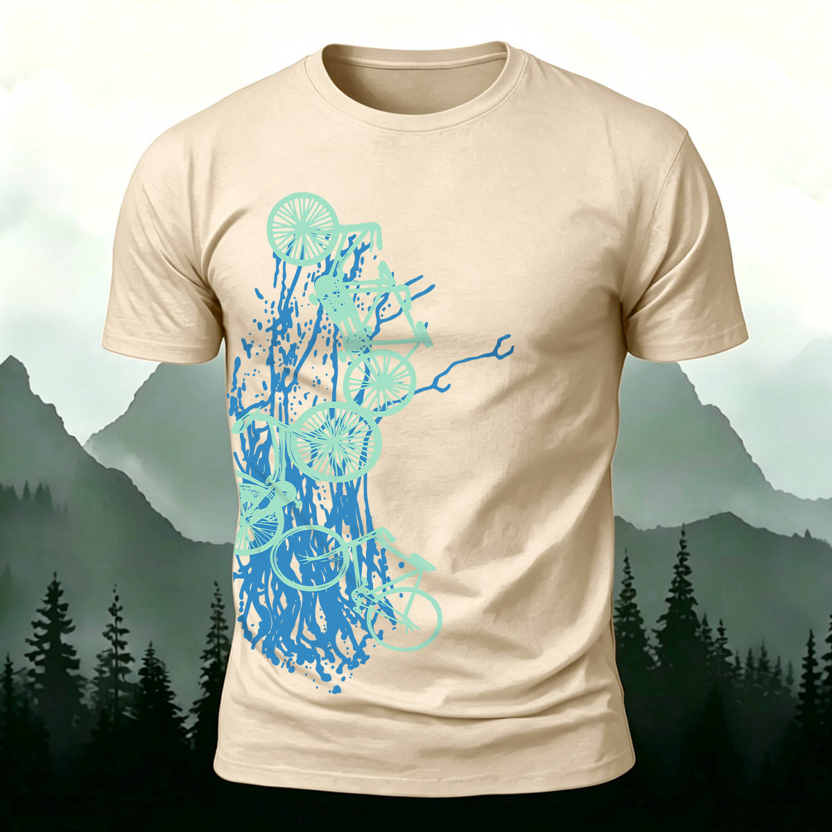 Artistic Bicycle Print Outdoor Casual Cotton T-Shirt