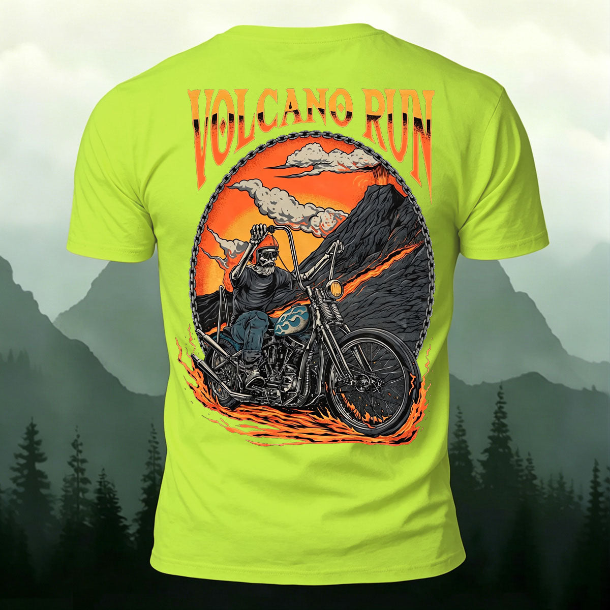 Skeleton Volcano Cycling Casual Cotton T-Shirt
