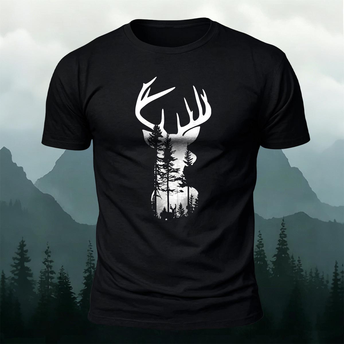 Moose Forest Print Natural Skin-Friendly T-Shirt