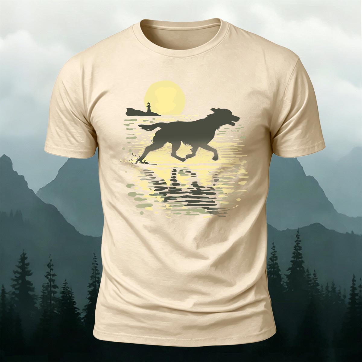 Wolf Running at Sunset Art Print Casual Cotton T-Shirt