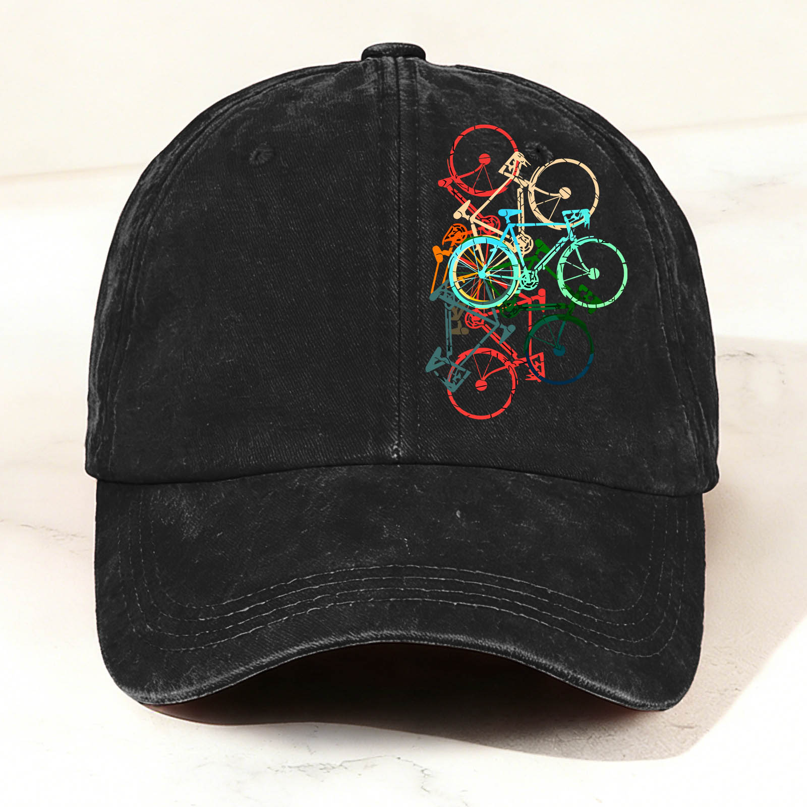 Colorful Bicycle-Printed Washed Baseball Cap