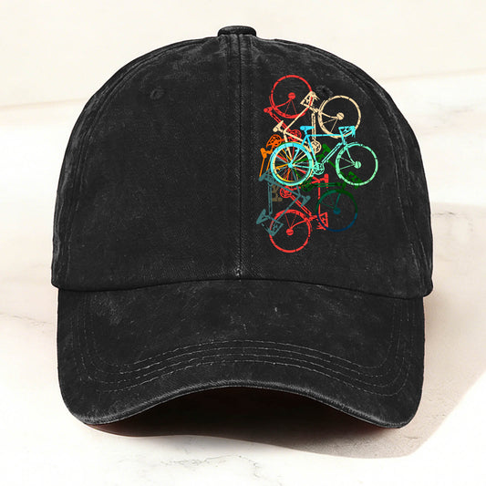 Colorful Bicycle-Printed Washed Baseball Cap