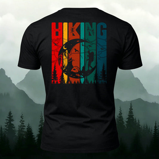 Artistic Hiking-Themed Back Print Versatile Cotton T-Shirt