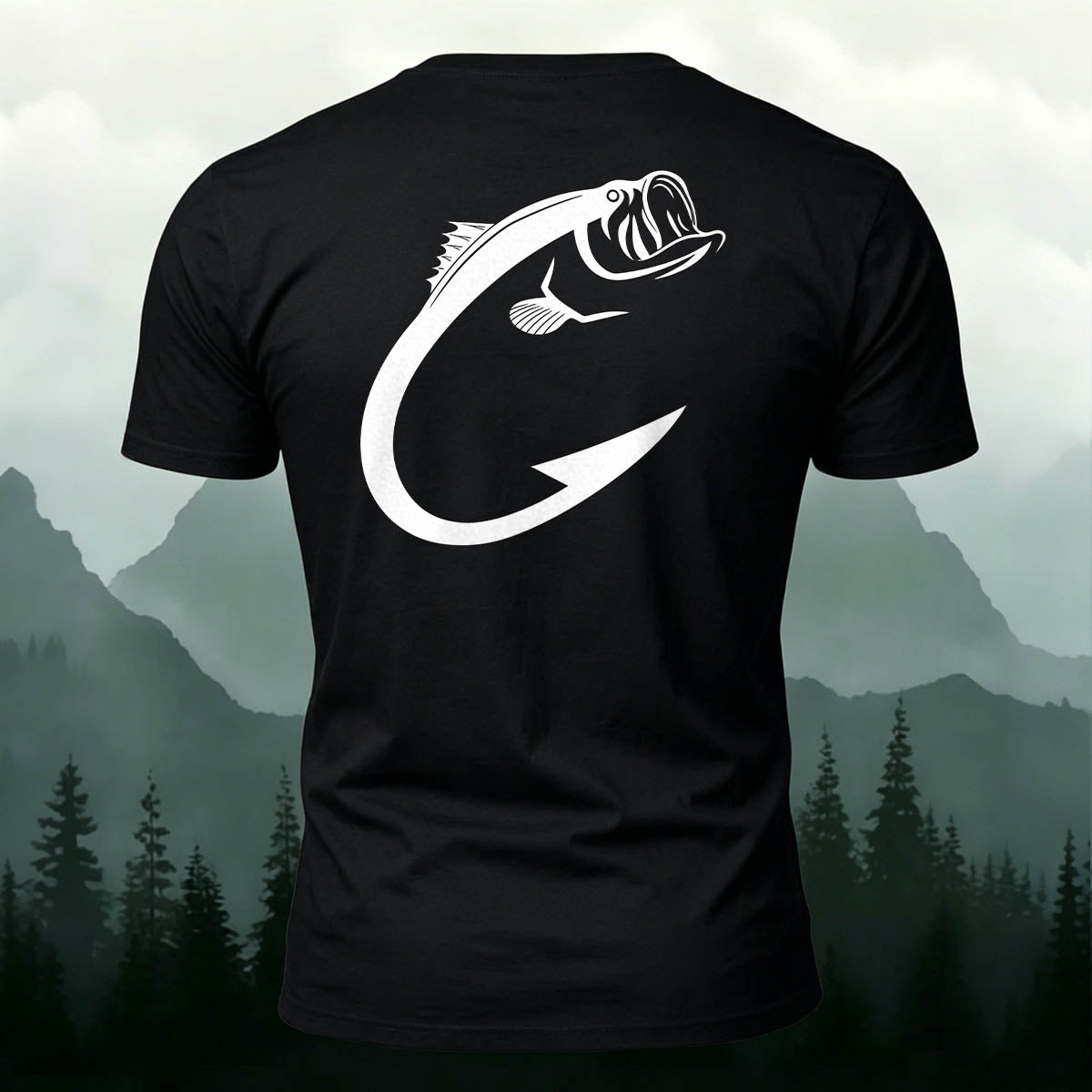 Fishing Hook Bass Print Outdoor 100% Cotton Tee
