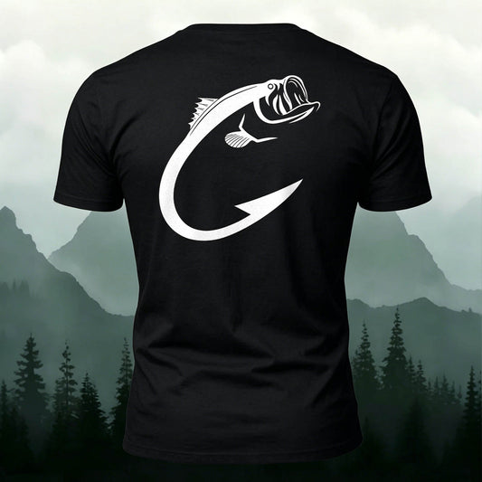 Fishing Hook Bass Print Outdoor 100% Cotton Tee