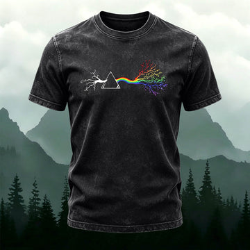 Washed Cotton Colorful Tree-Print Crew-Neck Casual Tee