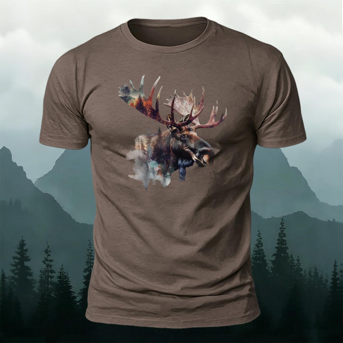 Scenery-style Moose Men's Simple Premium Cotton T-Shirt