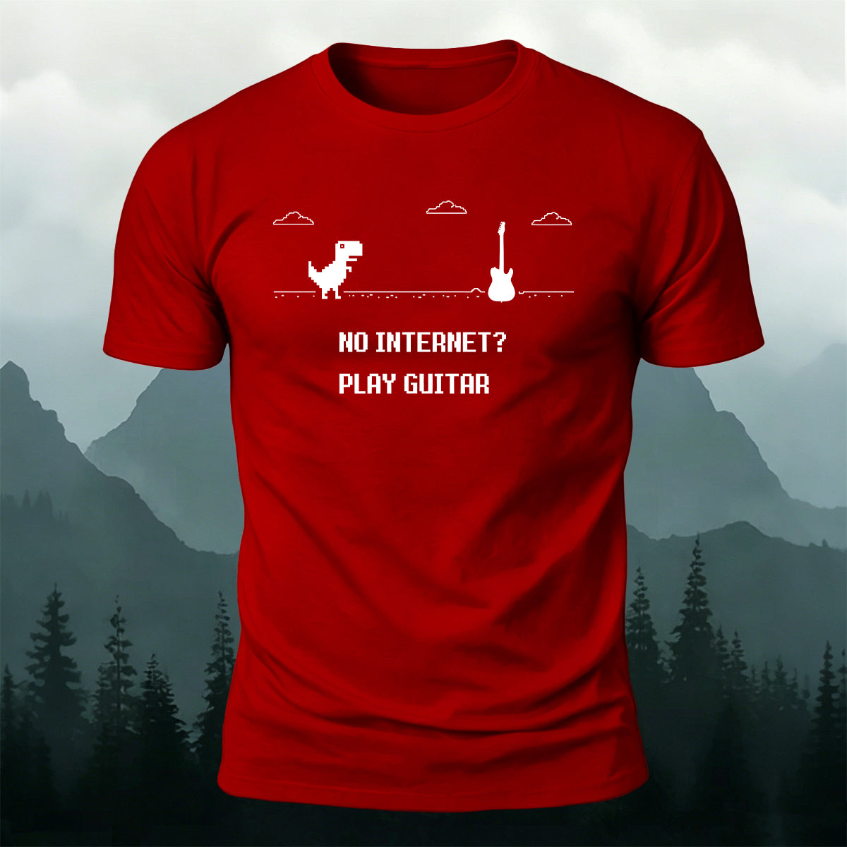 Dinosaur Guitar Creative Print Cotton Outdoor T-Shirt
