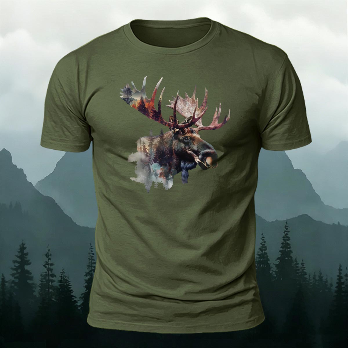 Scenery-style Moose Men's Simple Premium Cotton T-Shirt