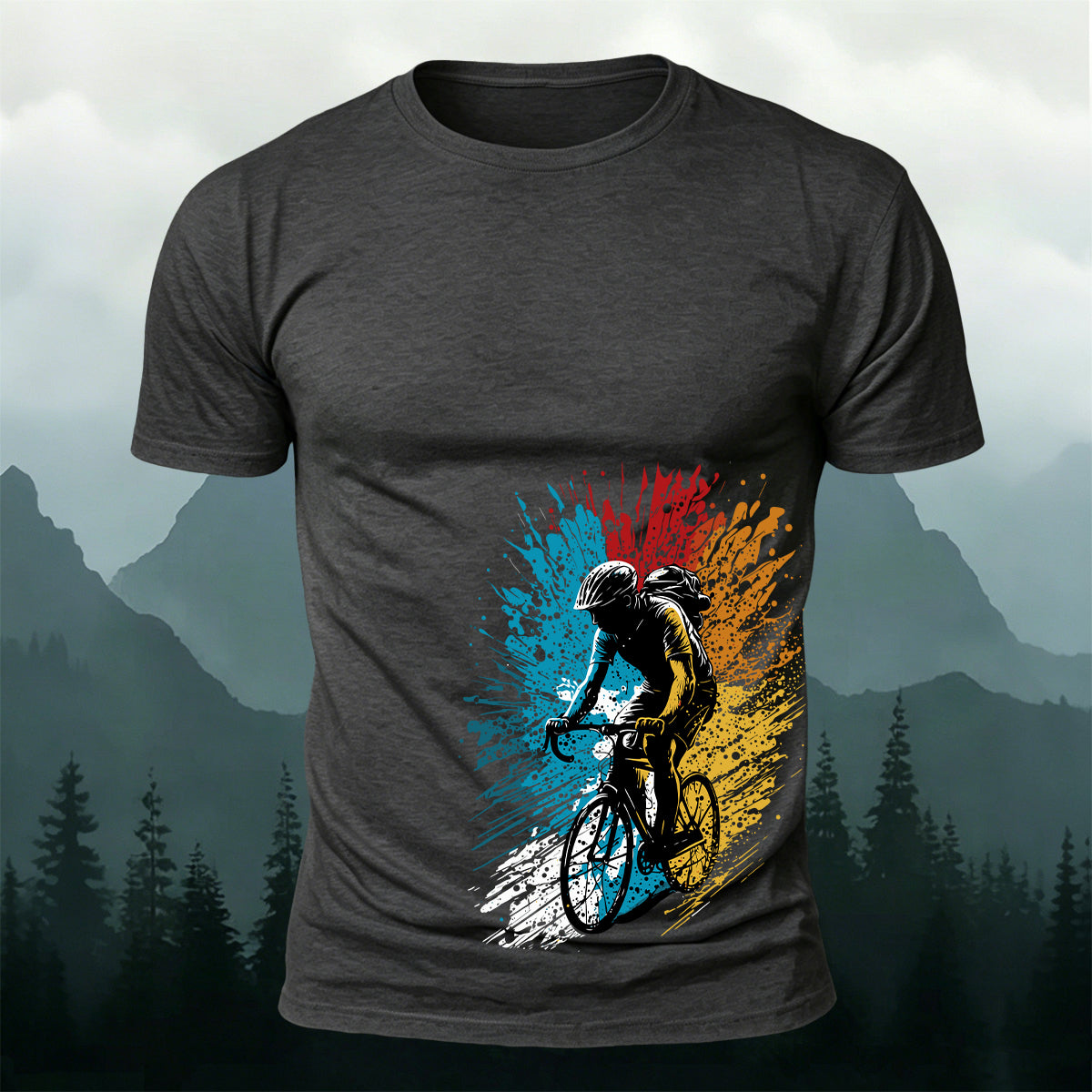 Painted Cycling Print Outdoor Breathable T-Shirt