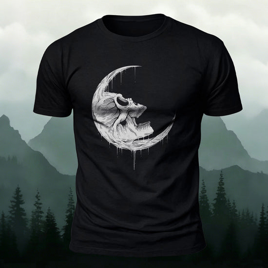 Skull Moon Graphic Trend Premium Cotton T-Shirt Black