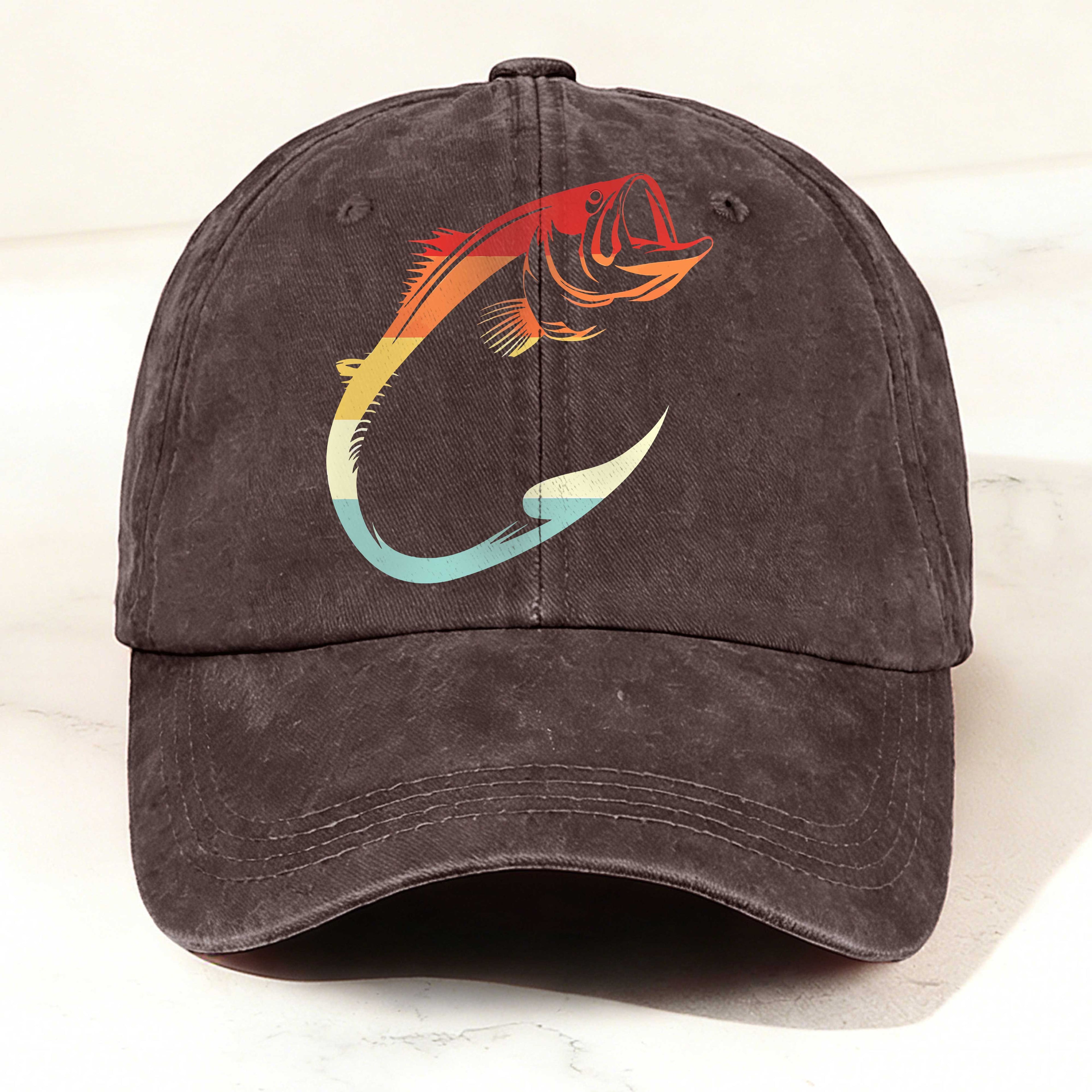 Colorful Fishing Hook Print Washed Duckbill Cap