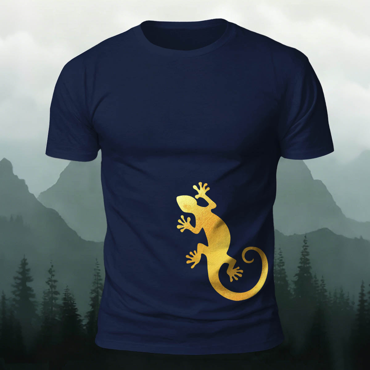 Golden Gecko Print 100% Cotton Crew Neck T-Shirt