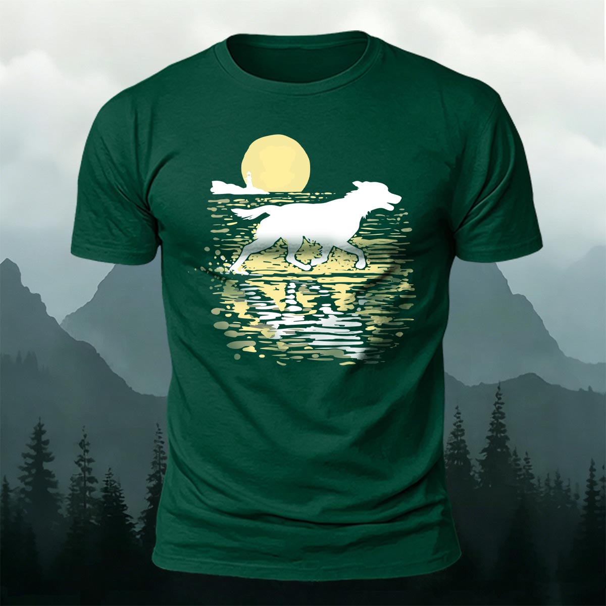 Wolf Running at Sunset Art Print Casual Cotton T-Shirt DGE