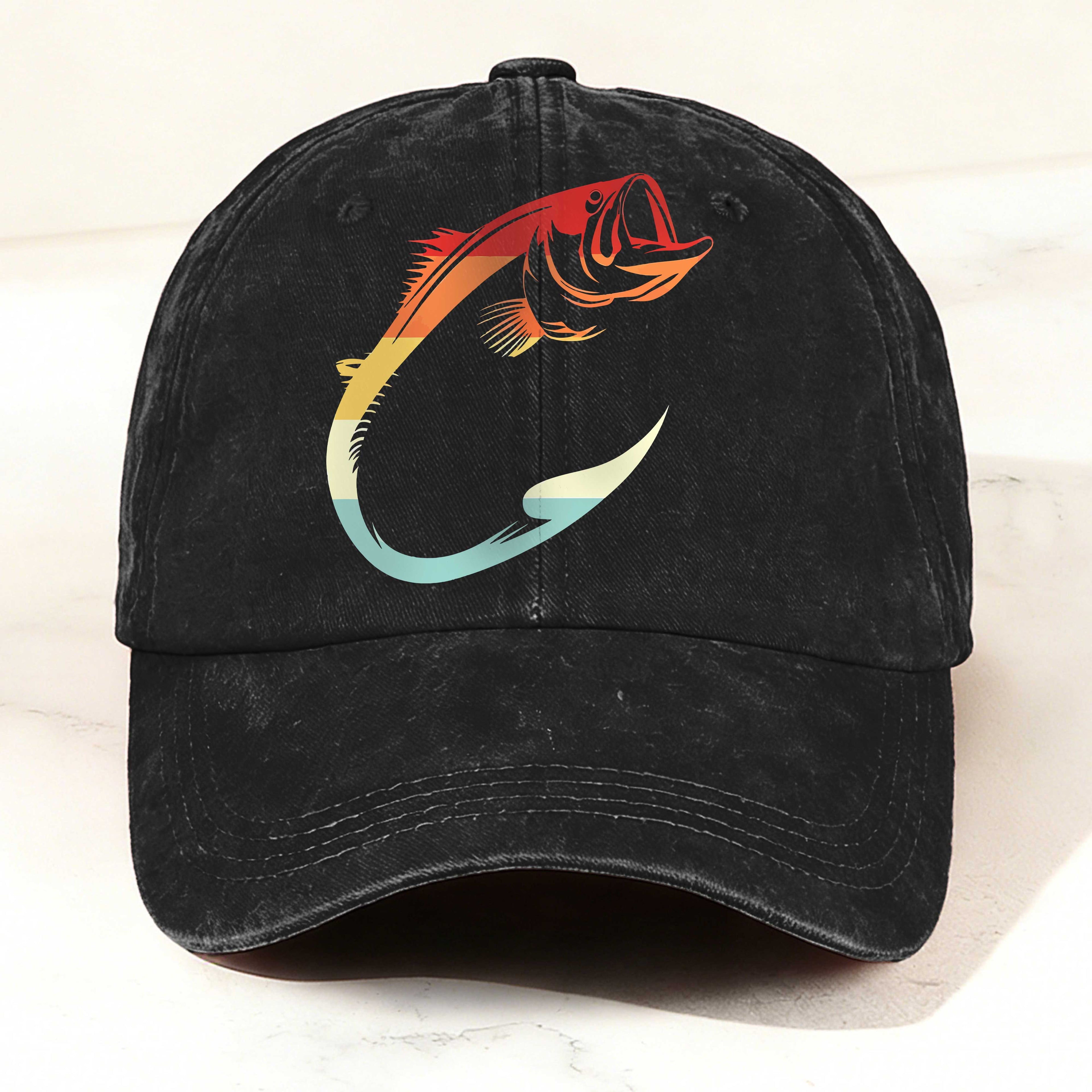 Colorful Fishing Hook Print Washed Duckbill Cap