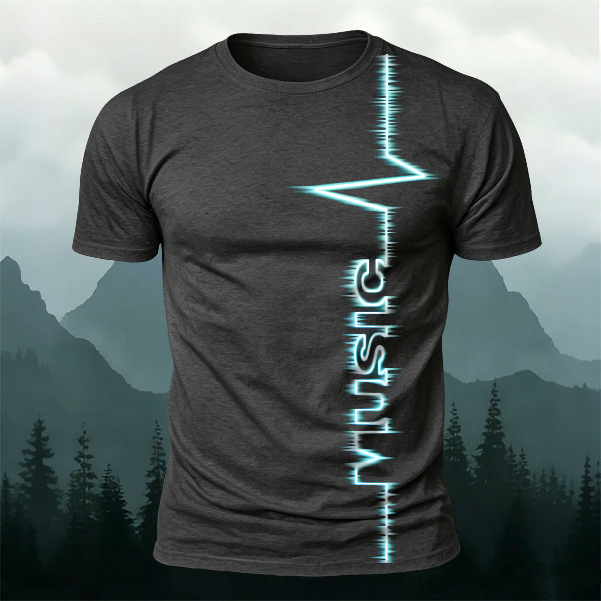 Trendy Electronic Music Print Casual T-Shirt Dark Grey