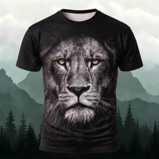 Realistic Lion Print Casual Loose T-shirt