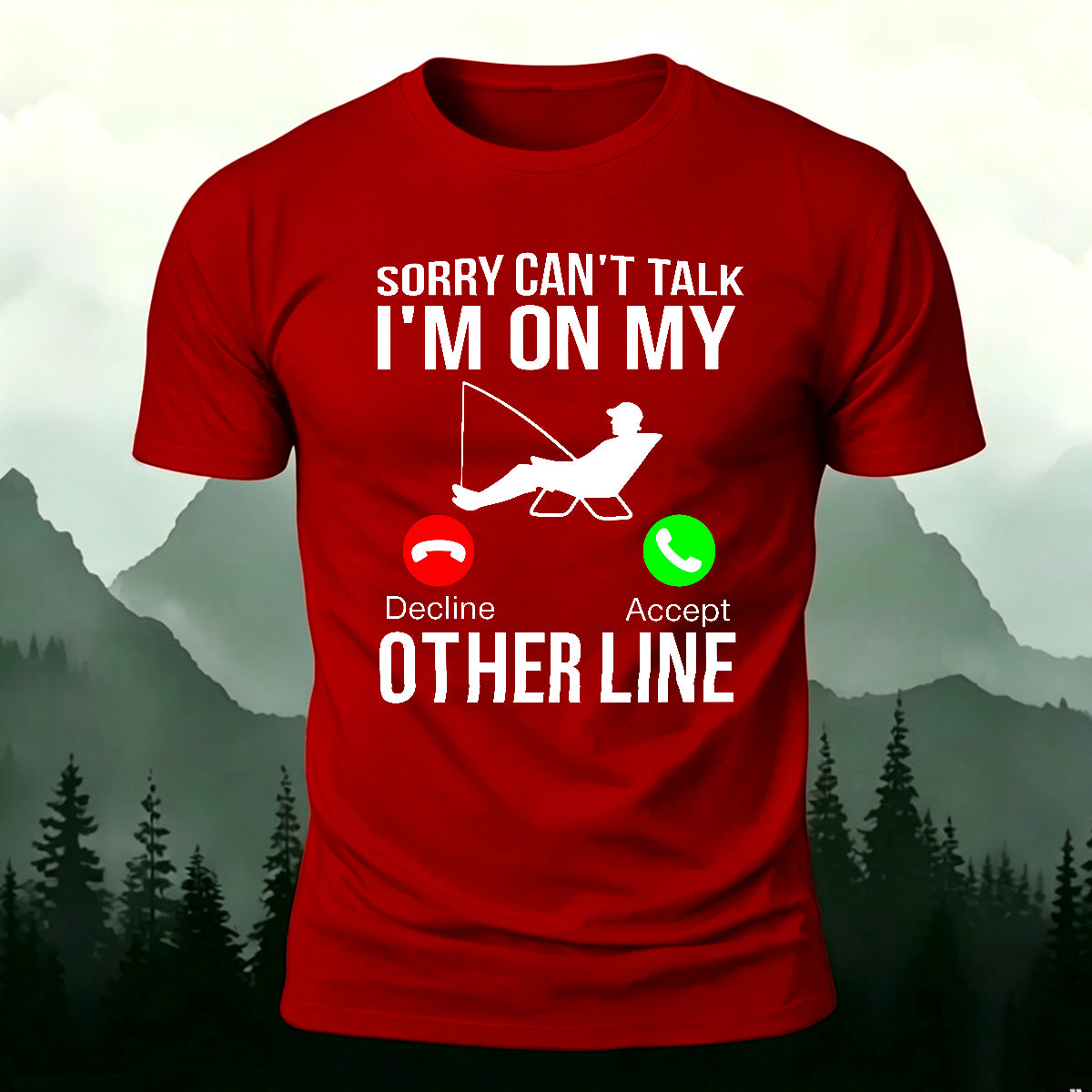 Obsessed with Fishing Pattern Skin-friendly T-shirt Red