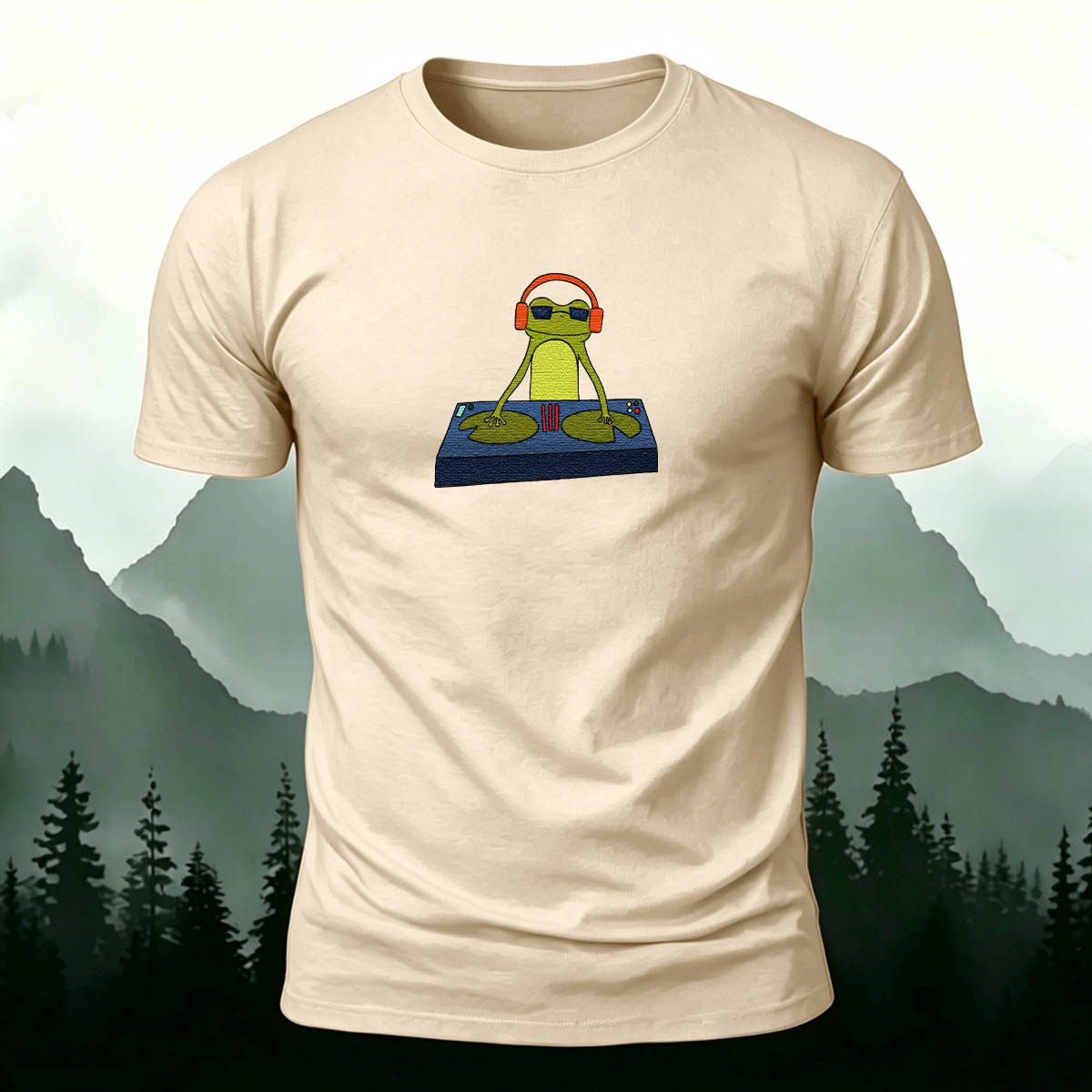 Frog DJ Print 100% Cotton Crew Neck T-Shirt