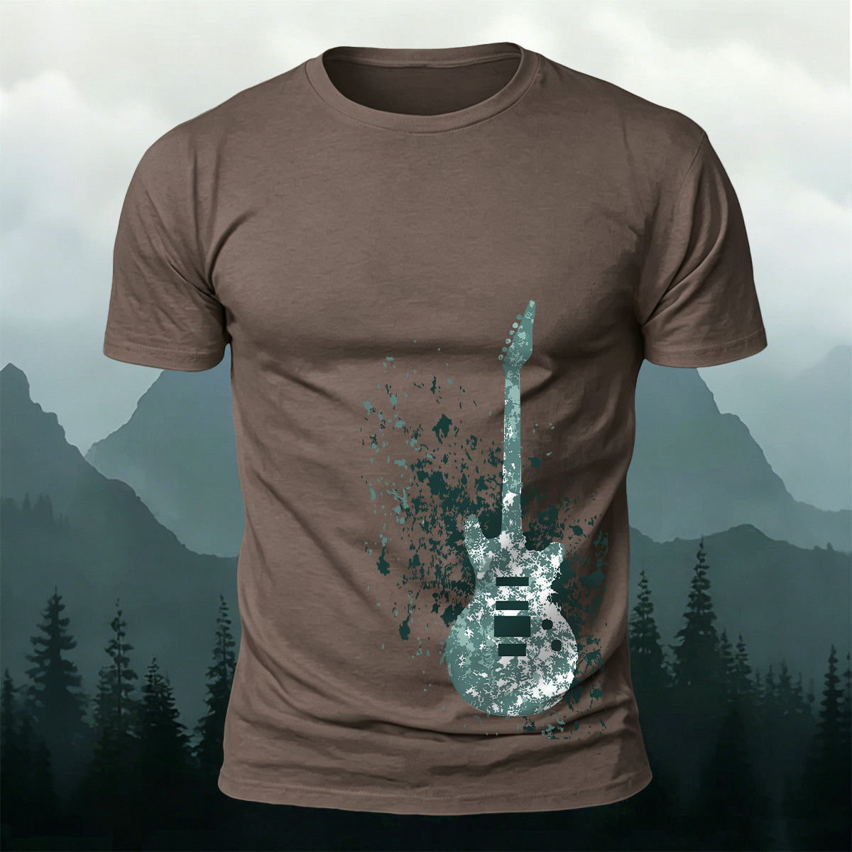Ice Crystal Guitar Printed 100% Cotton Versatile Casual Tee