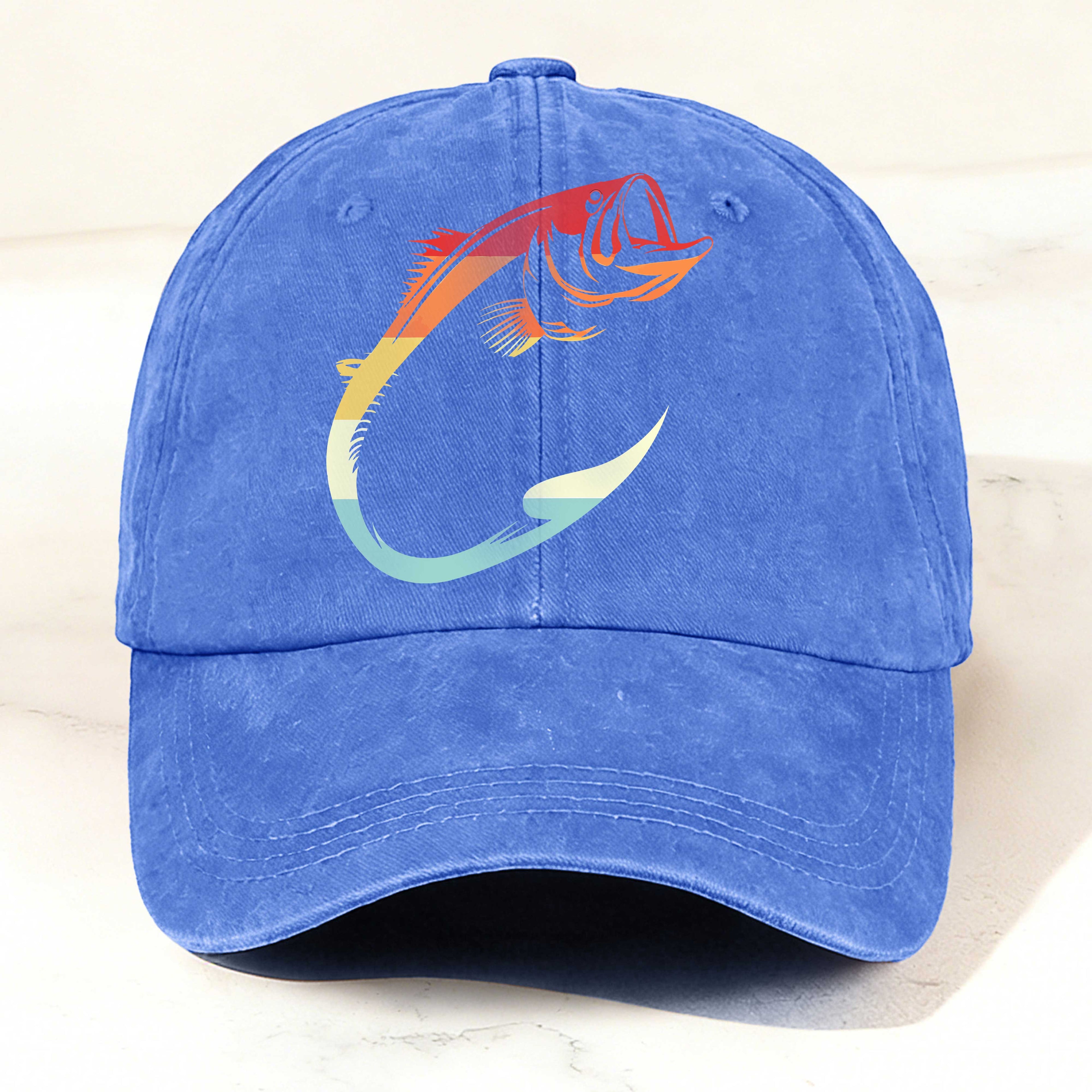 Colorful Fishing Hook Print Washed Duckbill Cap