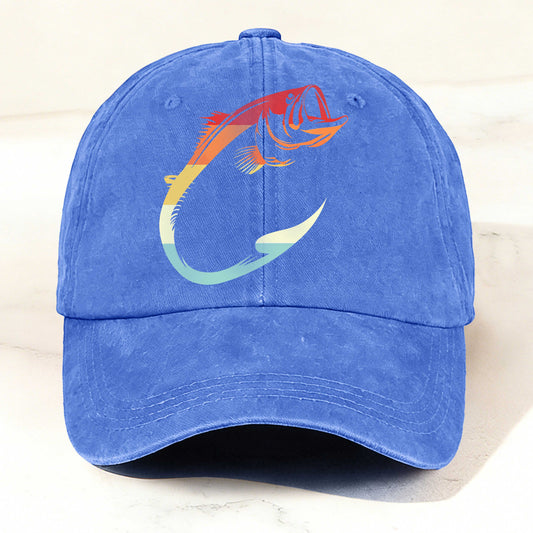 Colorful Fishing Hook Print Washed Duckbill Cap