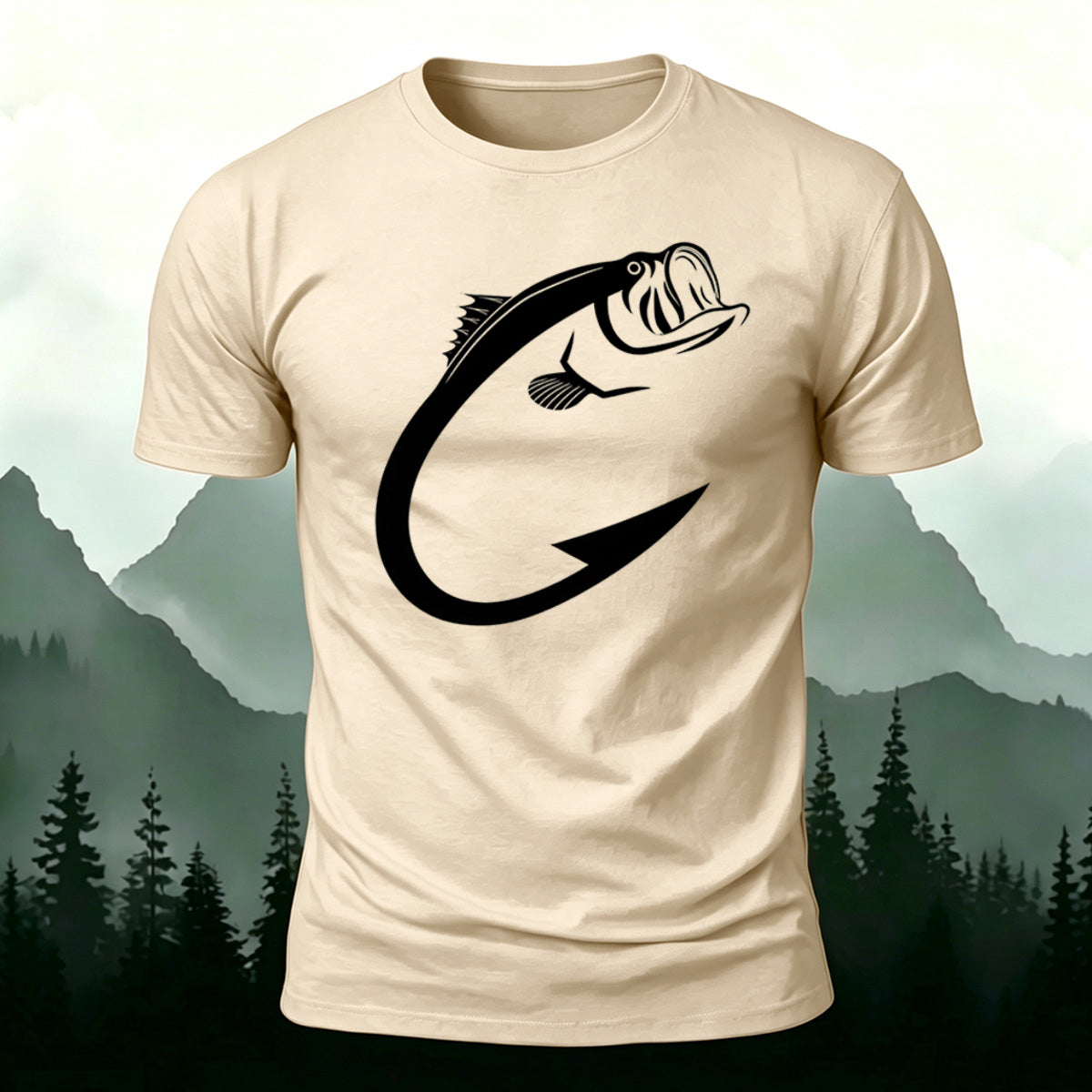 Beautiful Fish Pattern Comfortable Breathable Cotton T-shirt  Beige