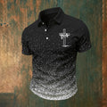 Black and White Gradient Dot Ink Style Cross Polo Shirt