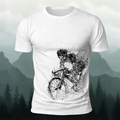 Cycling Pattern Mountain-Style Cotton Casual T-Shirt White
